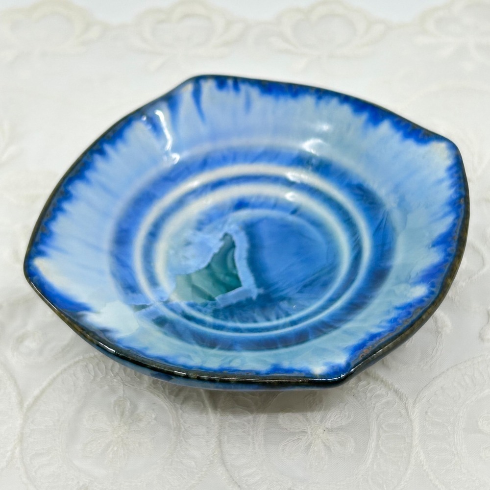 Bill Campbell Pottery Blue Crystalline Glaze Handmade Trinket Dish Stamped 2019